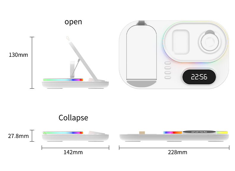 30W Modern RGB Led colorful light Digital Clock time display 5 in 1 Wireless Charger A06