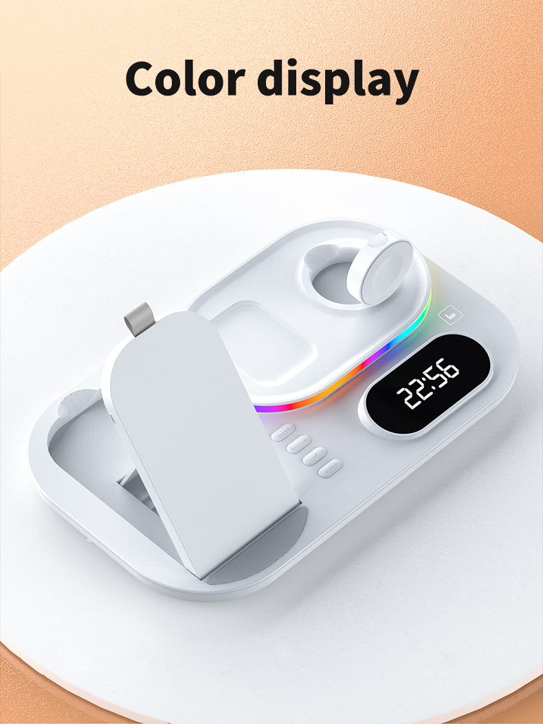 30W Modern RGB Led colorful light Digital Clock time display 5 in 1 Wireless Charger A06