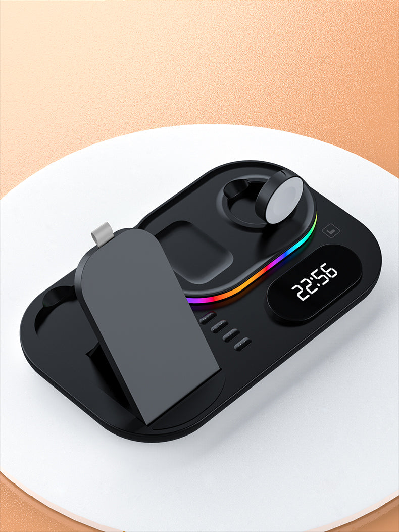 30W Modern RGB Led colorful light Digital Clock time display 5 in 1 Wireless Charger A06