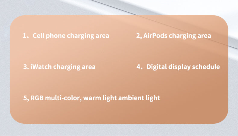 30W Modern RGB Led colorful light Digital Clock time display 5 in 1 Wireless Charger A06
