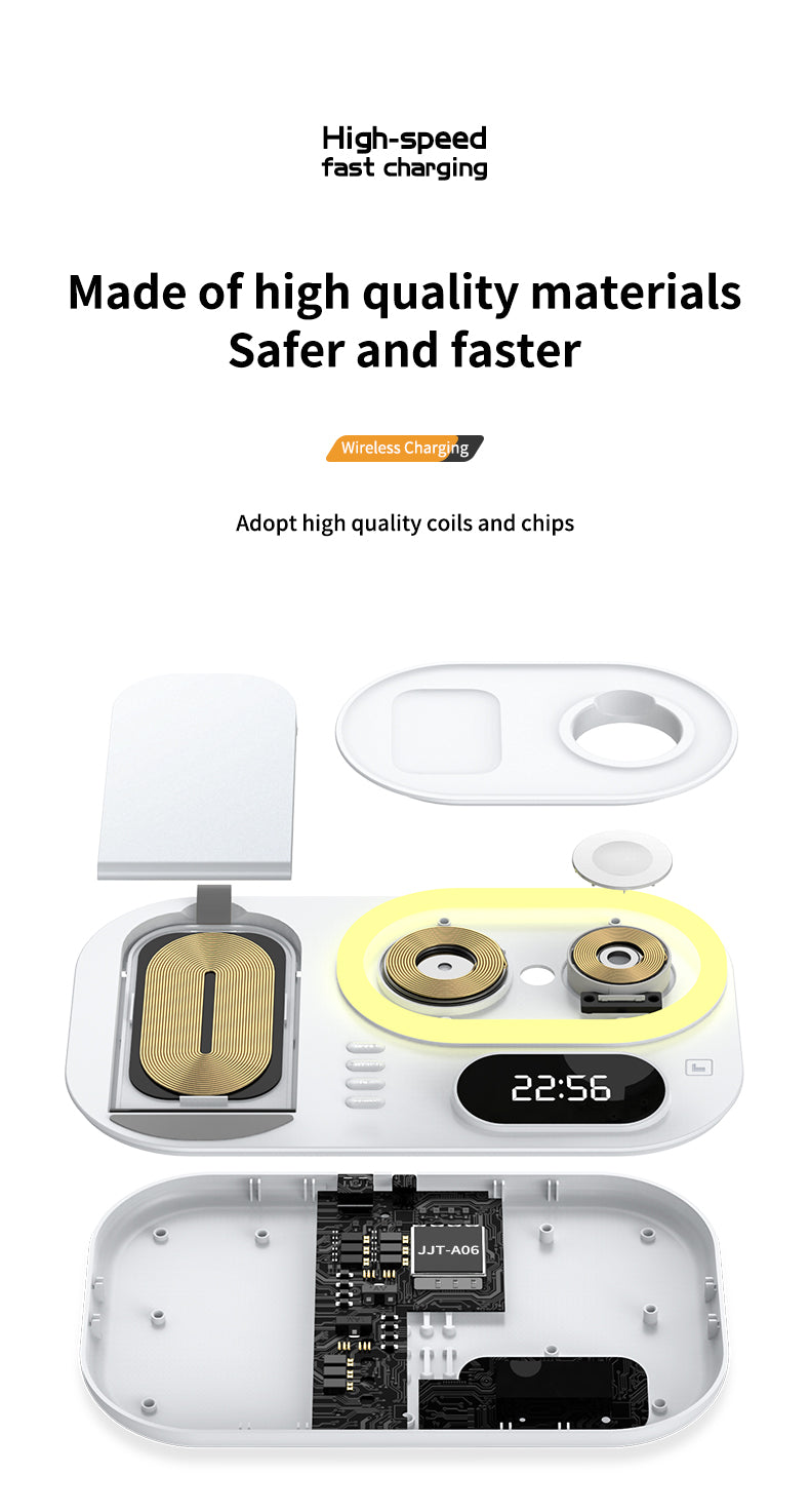 30W Modern RGB Led colorful light Digital Clock time display 5 in 1 Wireless Charger A06