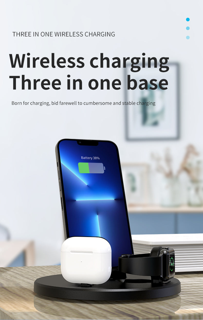 3 in 1 Foldable Charging Station for Apple Products,Fast Wireless Charger Travel Dock Adapter&Light for iPhone 15/14/13/12/11/X/XS/XR 8,iWatch Ultra2/9/Ultra/8/7/6/SE/5/4/3,Air Pods 3/2/Pro/2 (White)