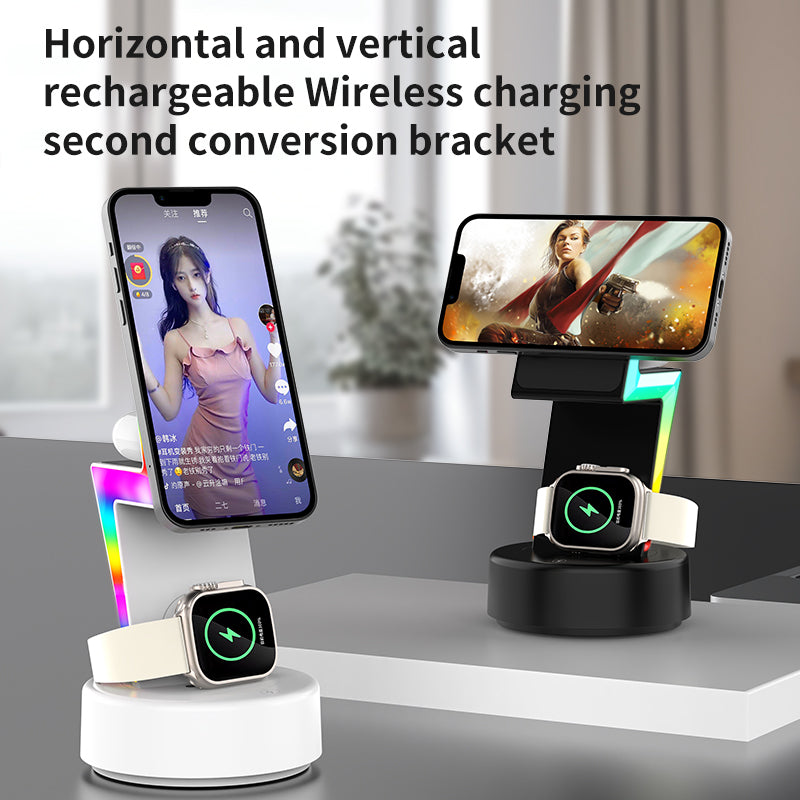 2024 New product Lightning shaped 3-in-1 wireless charger with RGB ambient nightlight for iPhone Apple Watch Airpods