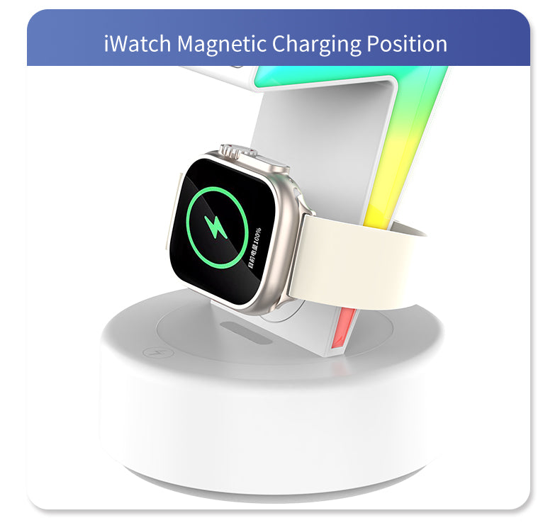 2024 New product Lightning shaped 3-in-1 wireless charger with RGB ambient nightlight for iPhone Apple Watch Airpods