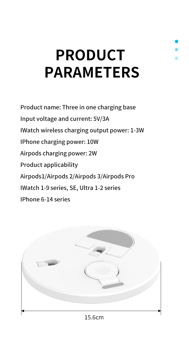 3 in 1 Foldable Charging Station for Apple Products,Fast Wireless Charger Travel Dock Adapter&Light for iPhone 15/14/13/12/11/X/XS/XR 8,iWatch Ultra2/9/Ultra/8/7/6/SE/5/4/3,Air Pods 3/2/Pro/2 (White)