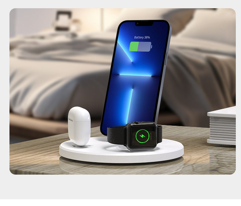 3 in 1 Foldable Charging Station for Apple Products,Fast Wireless Charger Travel Dock Adapter&Light for iPhone 15/14/13/12/11/X/XS/XR 8,iWatch Ultra2/9/Ultra/8/7/6/SE/5/4/3,Air Pods 3/2/Pro/2 (White)