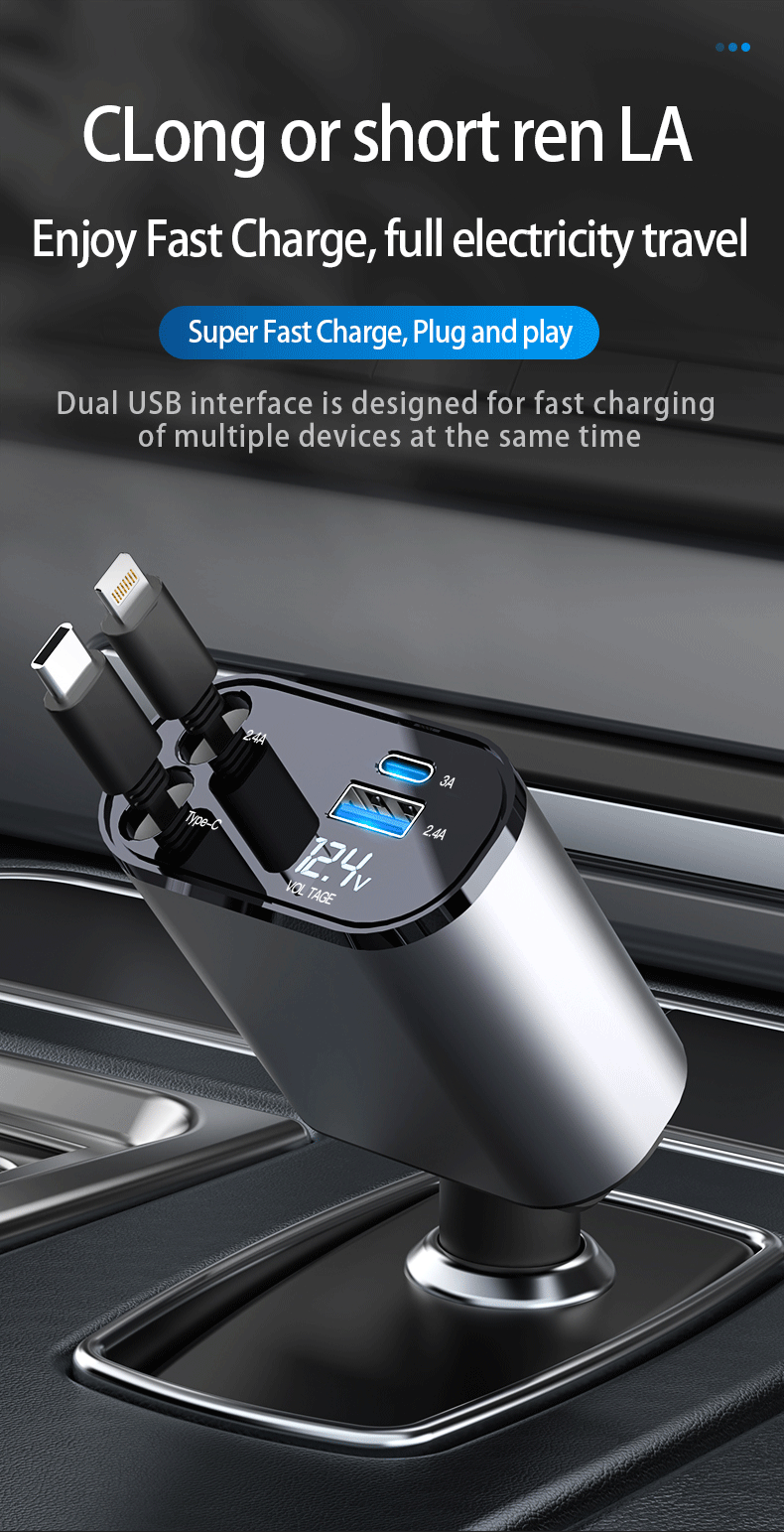 Buy Retractable Car Charger, 4 in 1 Fast Car Phone Charger 60W
