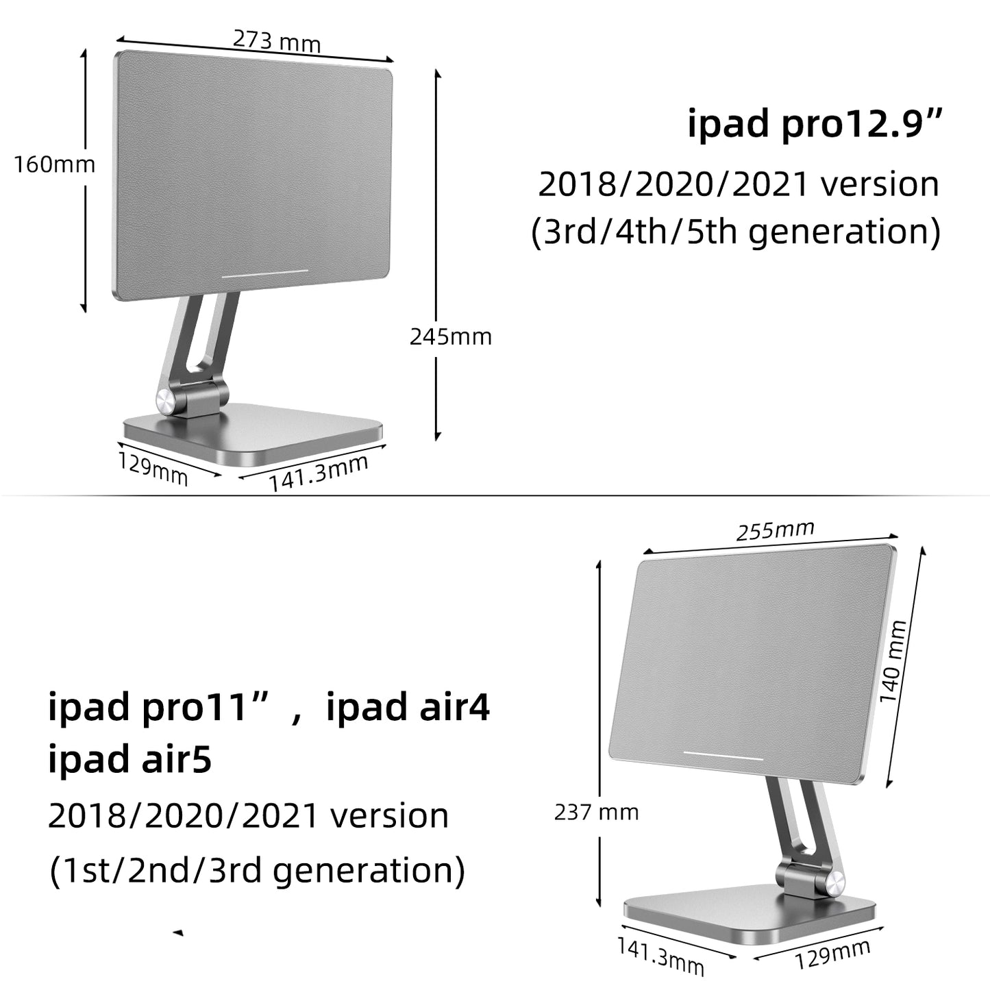 Magnetic iPad Stand Holder, Foldable Portable Tablet Holder, 360° Adjustable Rotating Aluminium Table Stand Upgrade for Apple iPad Pro 11 Inch 1st/2nd/3rd/4th and iPad Air 4th/5th-Gray