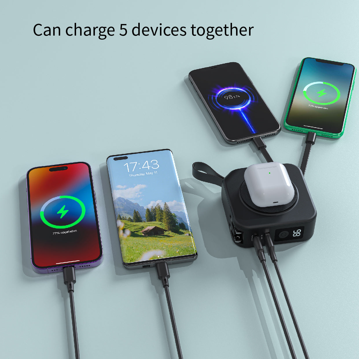 5 in 1 Digital display power magnetic power bank with AU EU UK US wall charger Plug