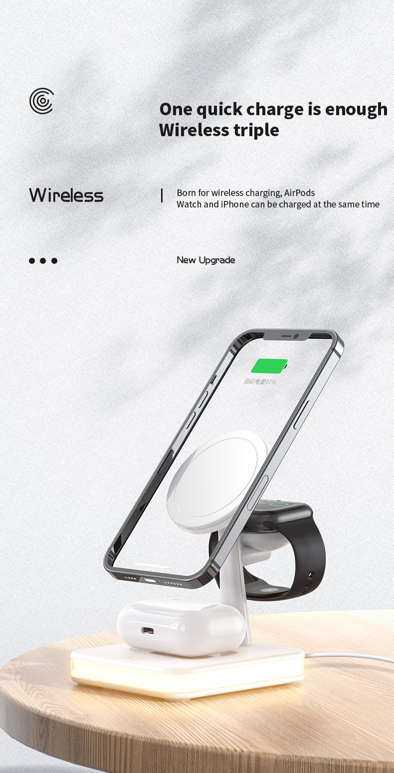 15w 3 In 1 Magnetic Wireless Charger With Led Lamp 991