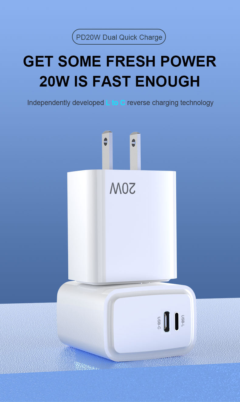 PD20W PD Quick Charge 20W charger US adapter Suitable for Apple Huawei mobile phone reversible compatible charging plug