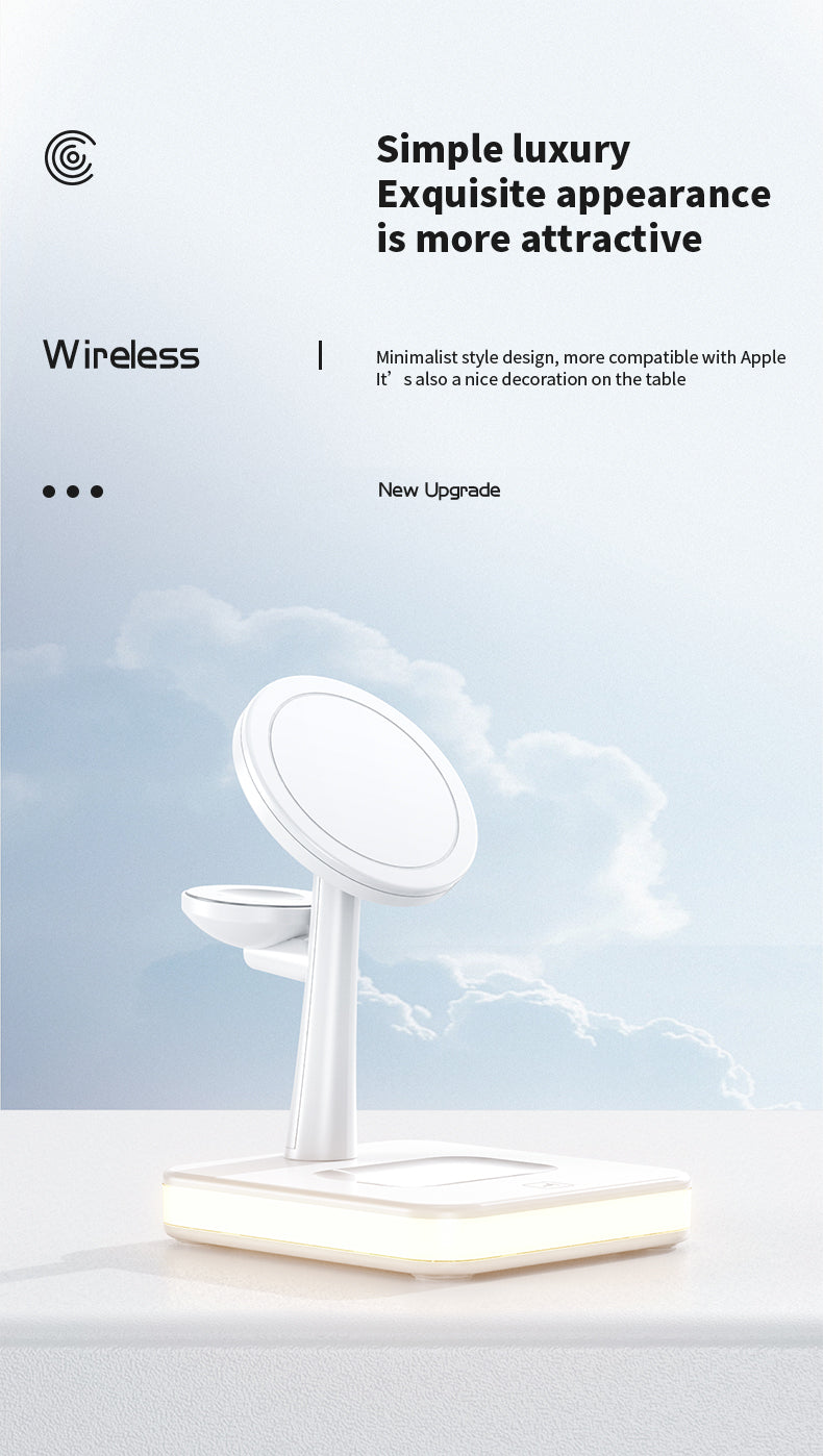 15w 3 In 1 Magnetic Wireless Charger With Led Lamp 991