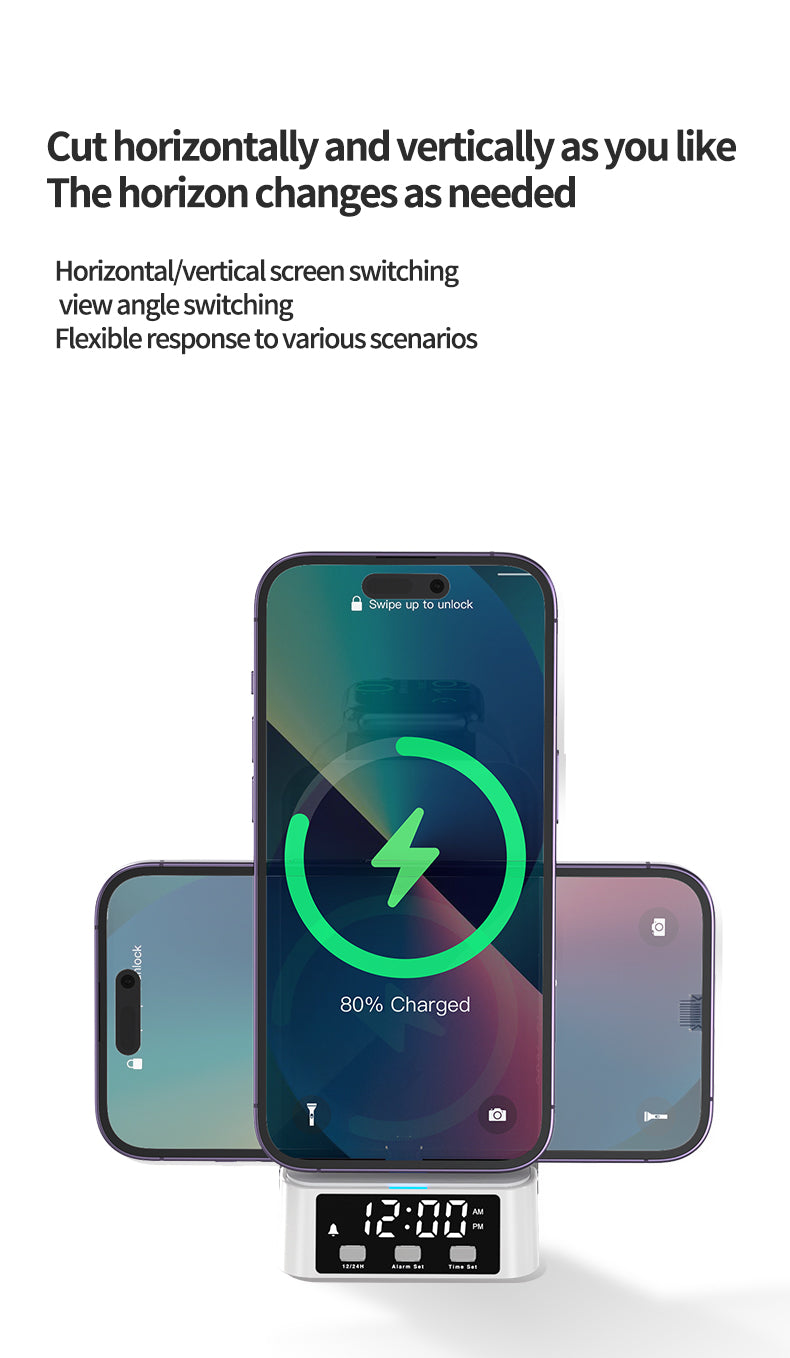15W vertical wireless fast charging 4-in-1 wireless charger with clock time display