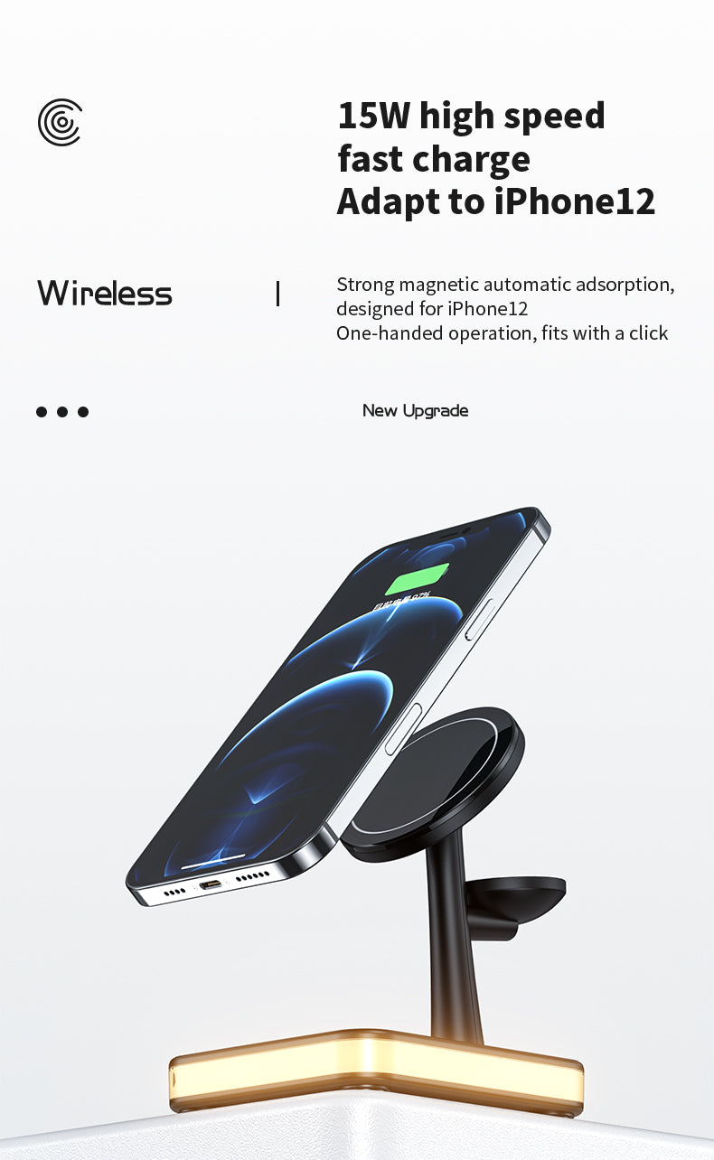 15w 3 In 1 Magnetic Wireless Charger With Led Lamp 991