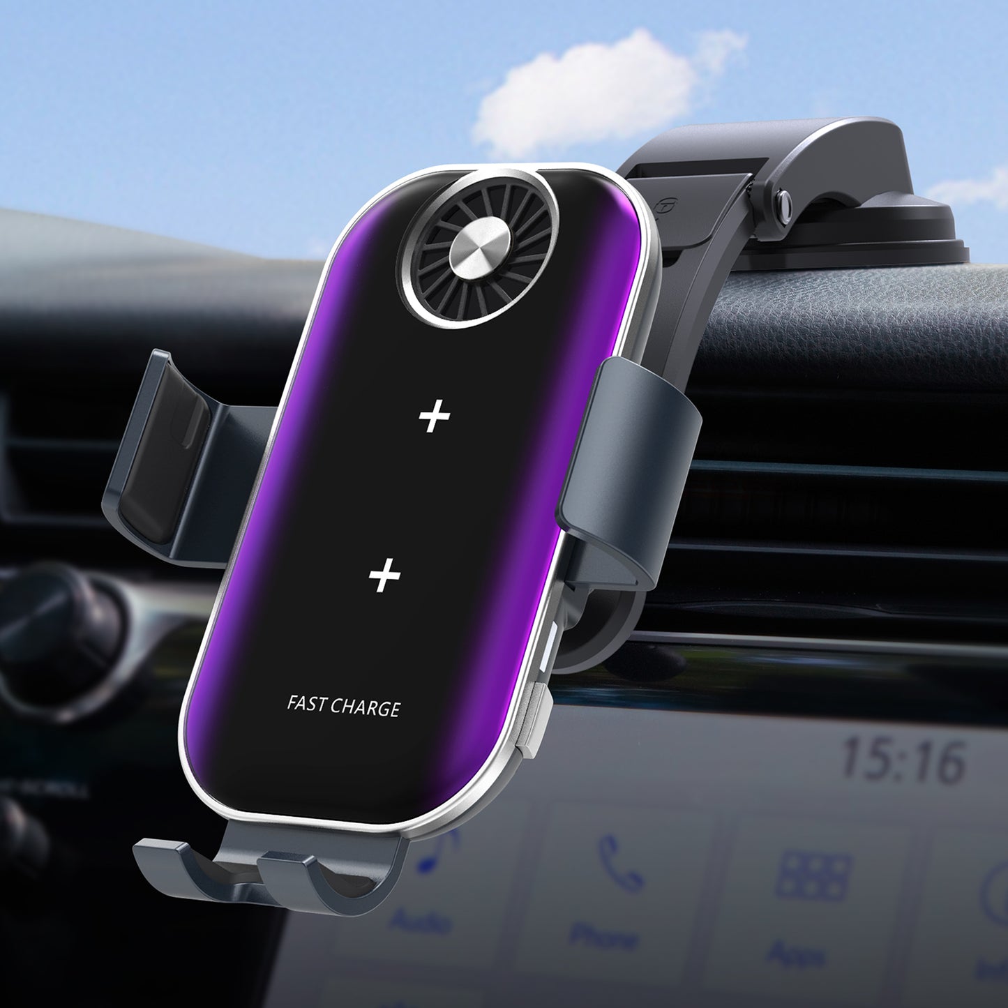 Heat dissipation fast charging twin coil car wireless charger compatible for Z Flip series C37