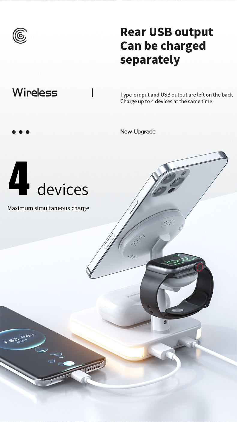 15w 3 In 1 Magnetic Wireless Charger With Led Lamp 991