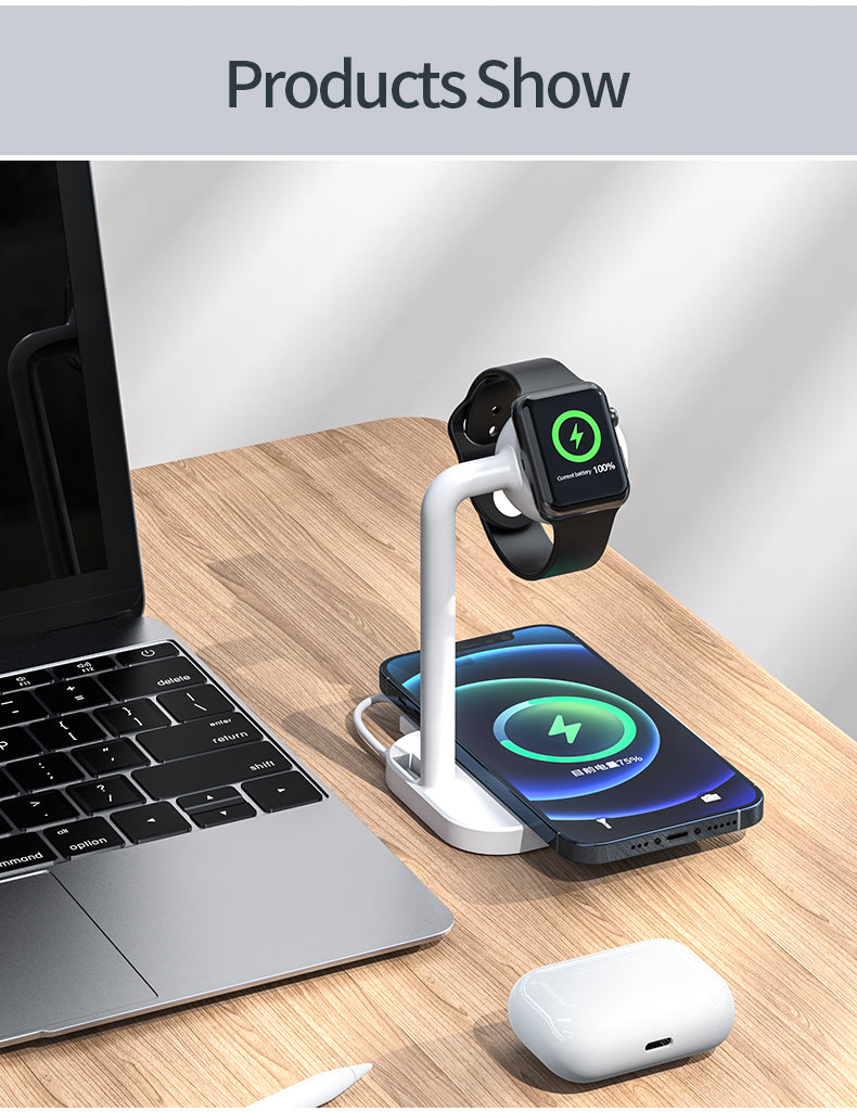 15W fast charging Desktop 2 in 1 magnetic wireless charger 978