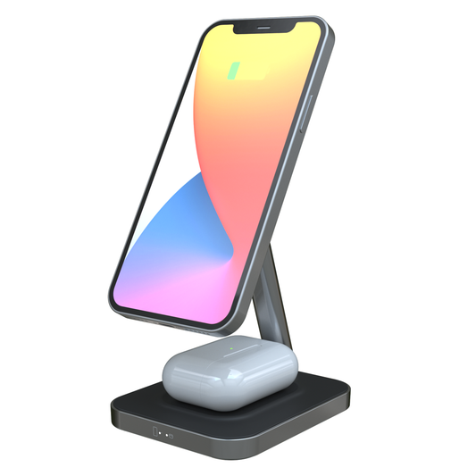 Double 15W 2 in 1 wireless charger cellphone holder with adjustable angle