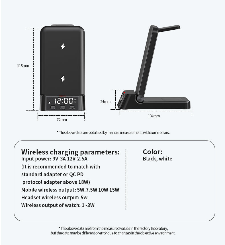 15W vertical wireless fast charging 4-in-1 wireless charger with clock time display