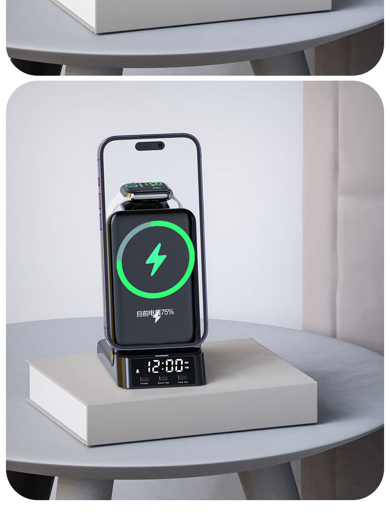 15W vertical wireless fast charging 4-in-1 wireless charger with clock time display