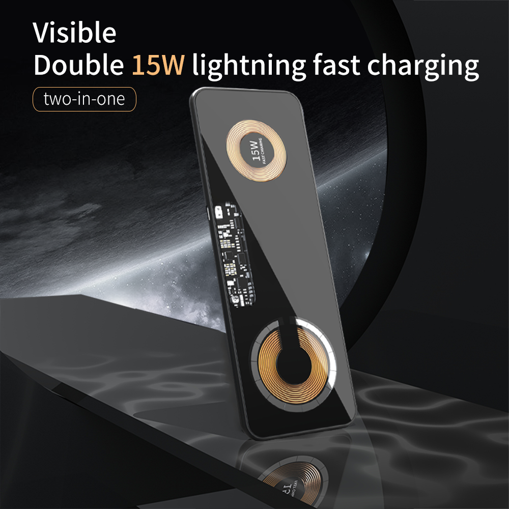 Visible dual 15W Wireless Quick-charge Tempered glass + Aluminum Alloy Qi wireless charger