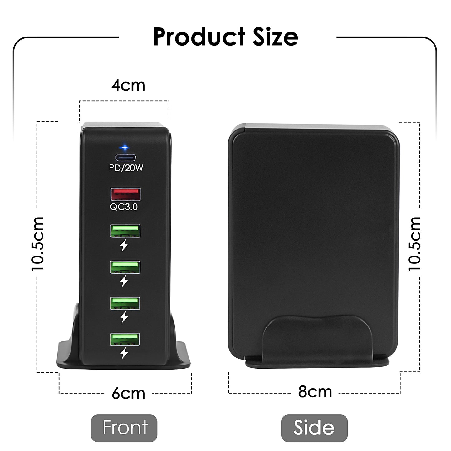 Desktop 65W multi ports usb Type-c PD20W fast charging mobile phone charger QC 3.0 quick charge 6 ports cellphone charging dock station