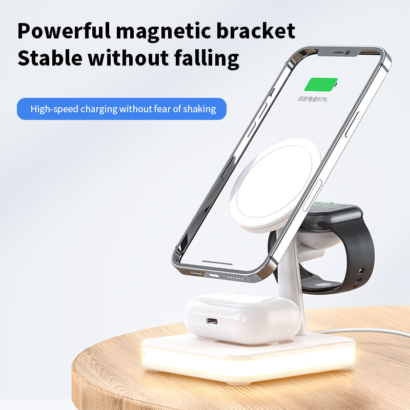 15w 3 In 1 Magnetic Wireless Charger With Led Lamp 991