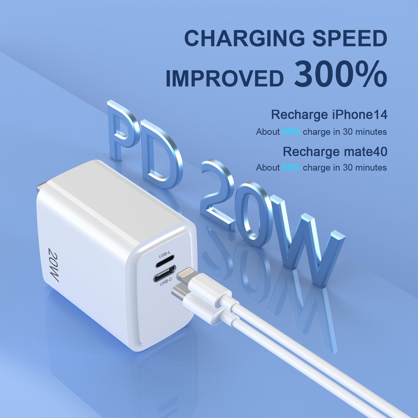 PD20W PD Quick Charge 20W charger US adapter Suitable for Apple Huawei mobile phone reversible compatible charging plug