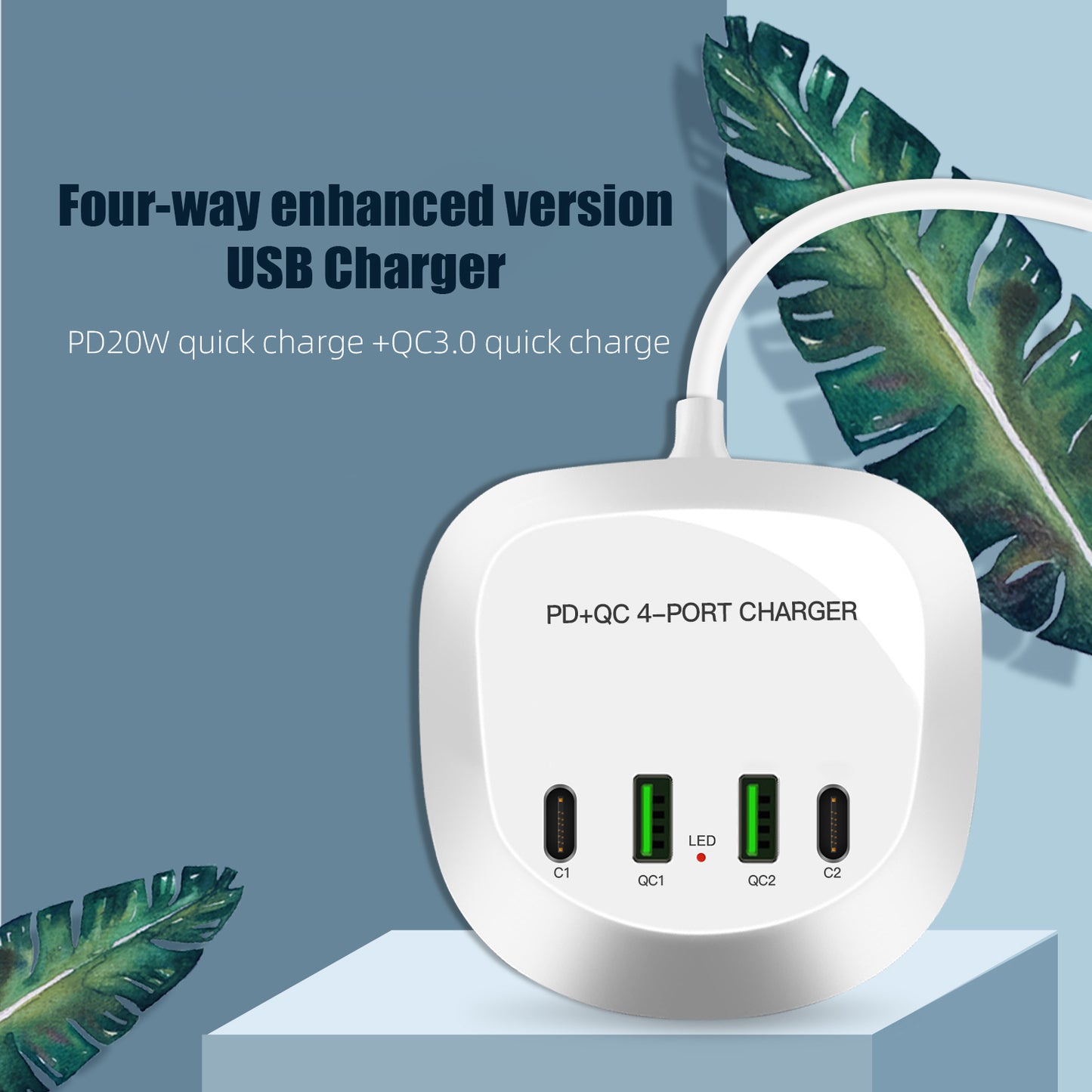 Multi 4 port USB plug charger power strip Spot multi-port USB charger PD20W Fast charge Travel charge 40W high power QC3.0 fast charge