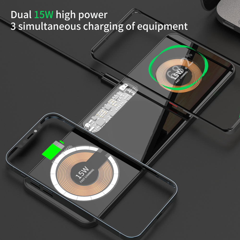 Visible dual 15W Wireless Quick-charge Tempered glass + Aluminum Alloy Qi wireless charger