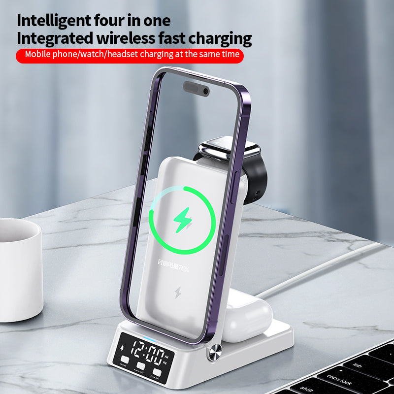 15W vertical wireless fast charging 4-in-1 wireless charger with clock time display