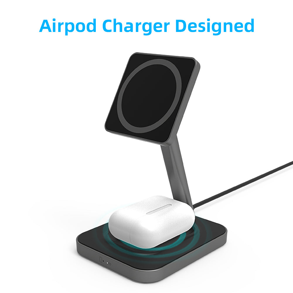 Double 15W 2 in 1 wireless charger cellphone holder with adjustable angle