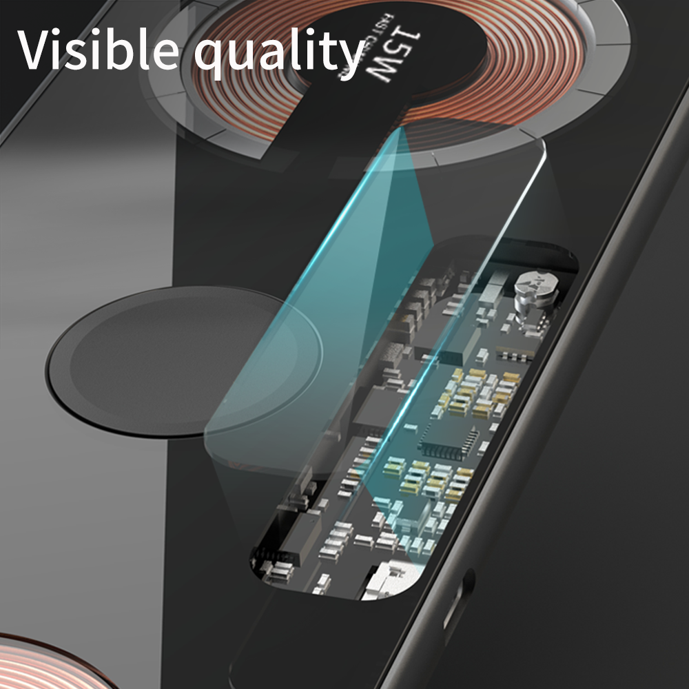 Visible dual 15W Wireless Quick-charge Tempered glass + Aluminum Alloy Qi wireless charger