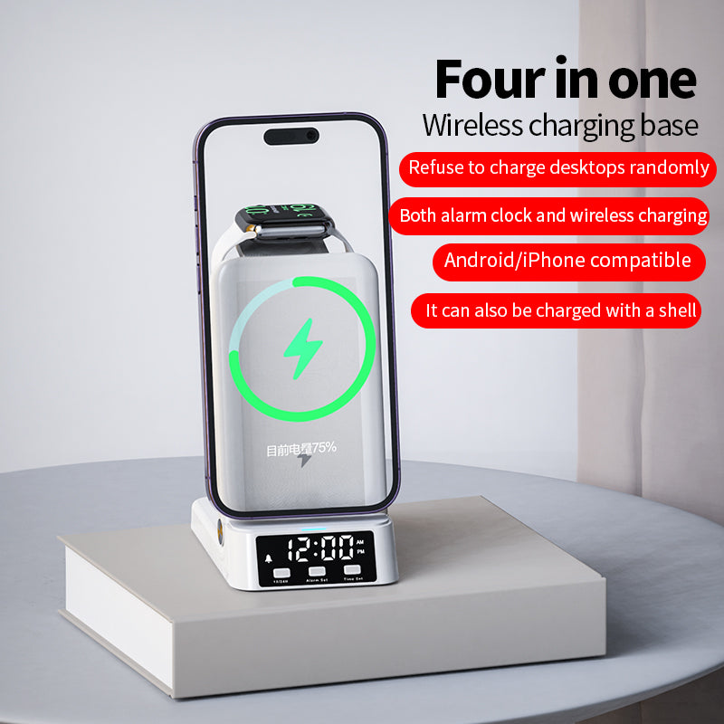 15W vertical wireless fast charging 4-in-1 wireless charger with clock time display