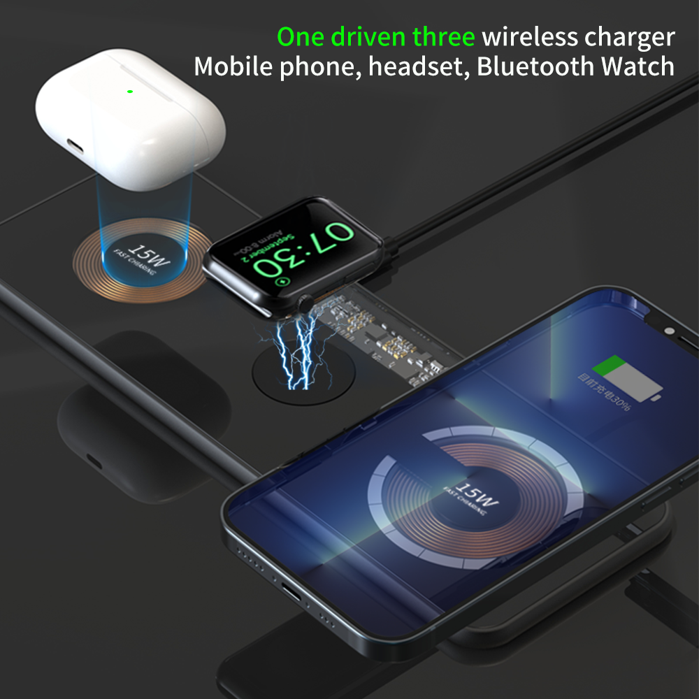 Visible 3 in 1 lightning-fast charging Tempered glass + aluminum alloy heat dissipation wireless charger