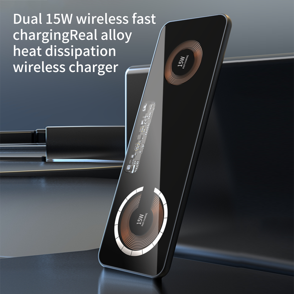 Visible dual 15W Wireless Quick-charge Tempered glass + Aluminum Alloy Qi wireless charger