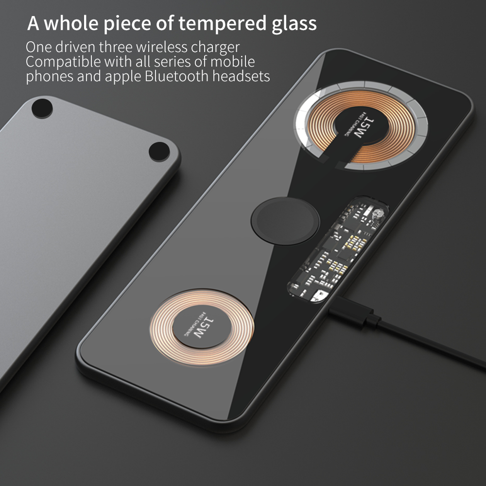 Visible 3 in 1 lightning-fast charging Tempered glass + aluminum alloy heat dissipation wireless charger