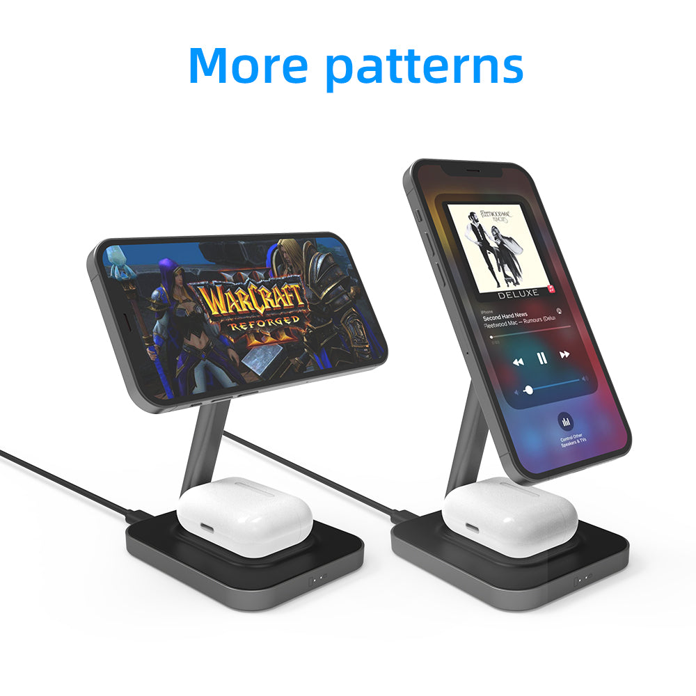 Double 15W 2 in 1 wireless charger cellphone holder with adjustable angle