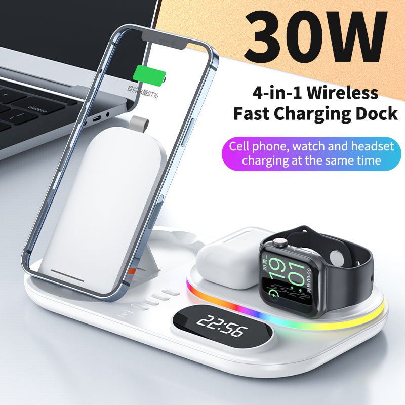 30W  Modern RGB Led colorful light Digital  Clock  time display 5 in 1 Wireless Charger A06