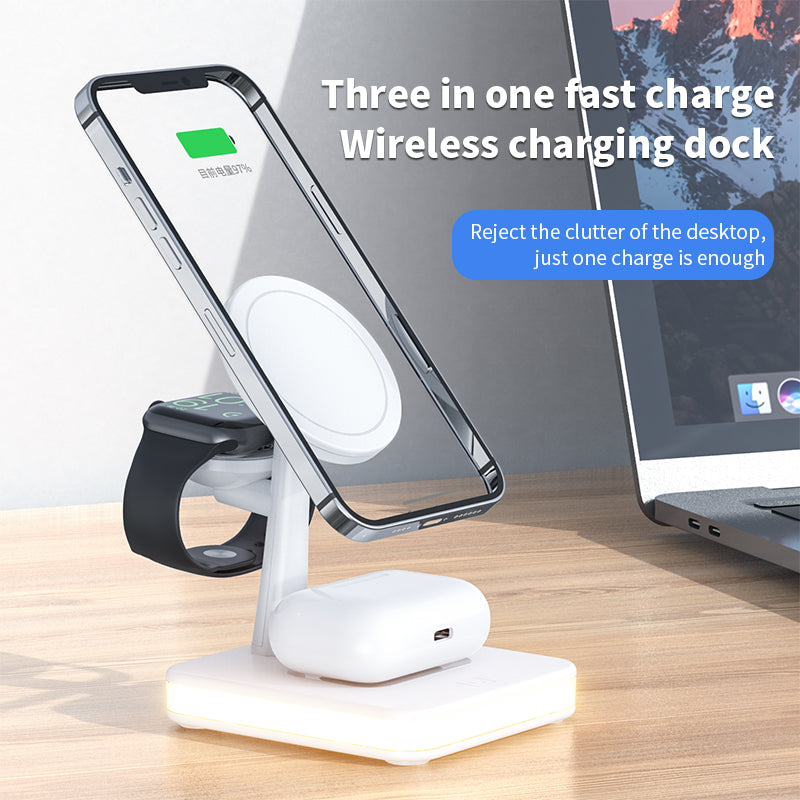 15w 3 In 1 Magnetic Wireless Charger With Led Lamp 991