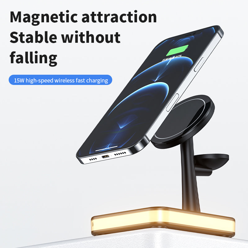 15w 3 In 1 Magnetic Wireless Charger With Led Lamp 991