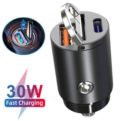 PD 30W Car Mini Charger Fast Charging Dual USB Type C Auto Cigarette Lighter Adapter Accessories 12-24V PD Charger