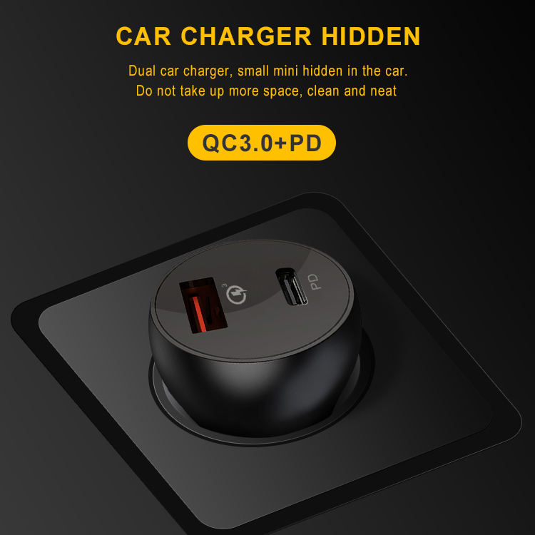 Black 36W Quick Car Charge QC3.0 PD20W USB C Car Charger Type-C Mini Dual Usb Car Charger With Led