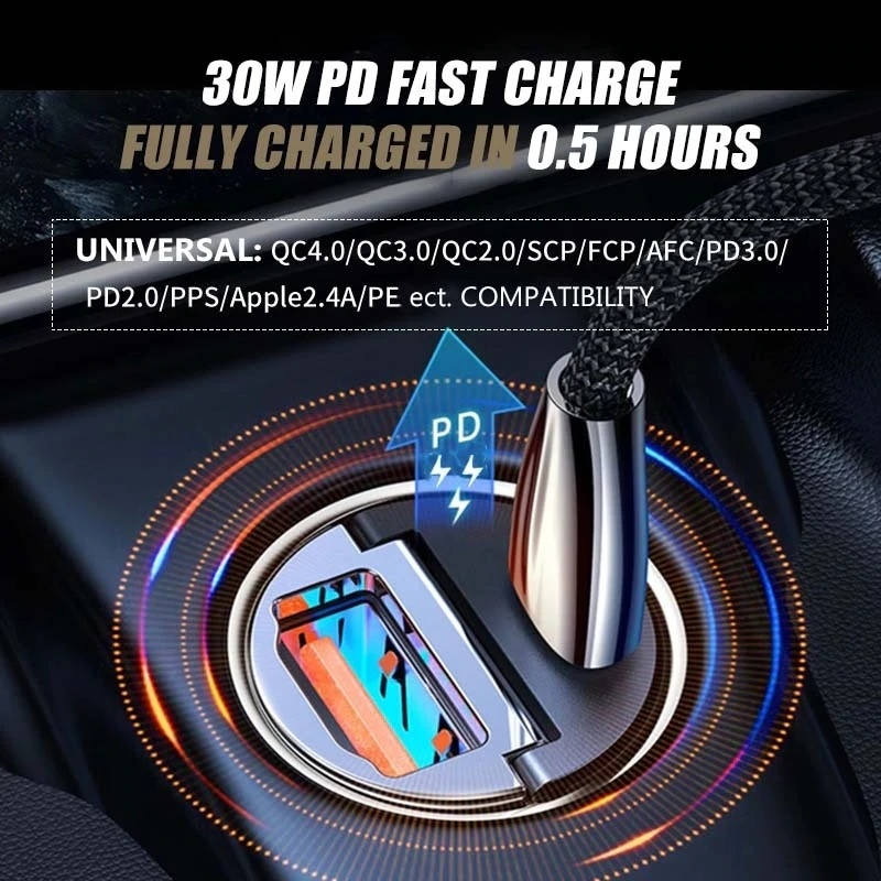 PD 30W Car Mini Charger Fast Charging Dual USB Type C Auto Cigarette Lighter Adapter Accessories 12-24V PD Charger