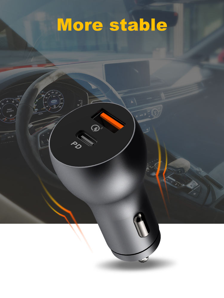 Black 36W Quick Car Charge QC3.0 PD20W USB C Car Charger Type-C Mini Dual Usb Car Charger With Led