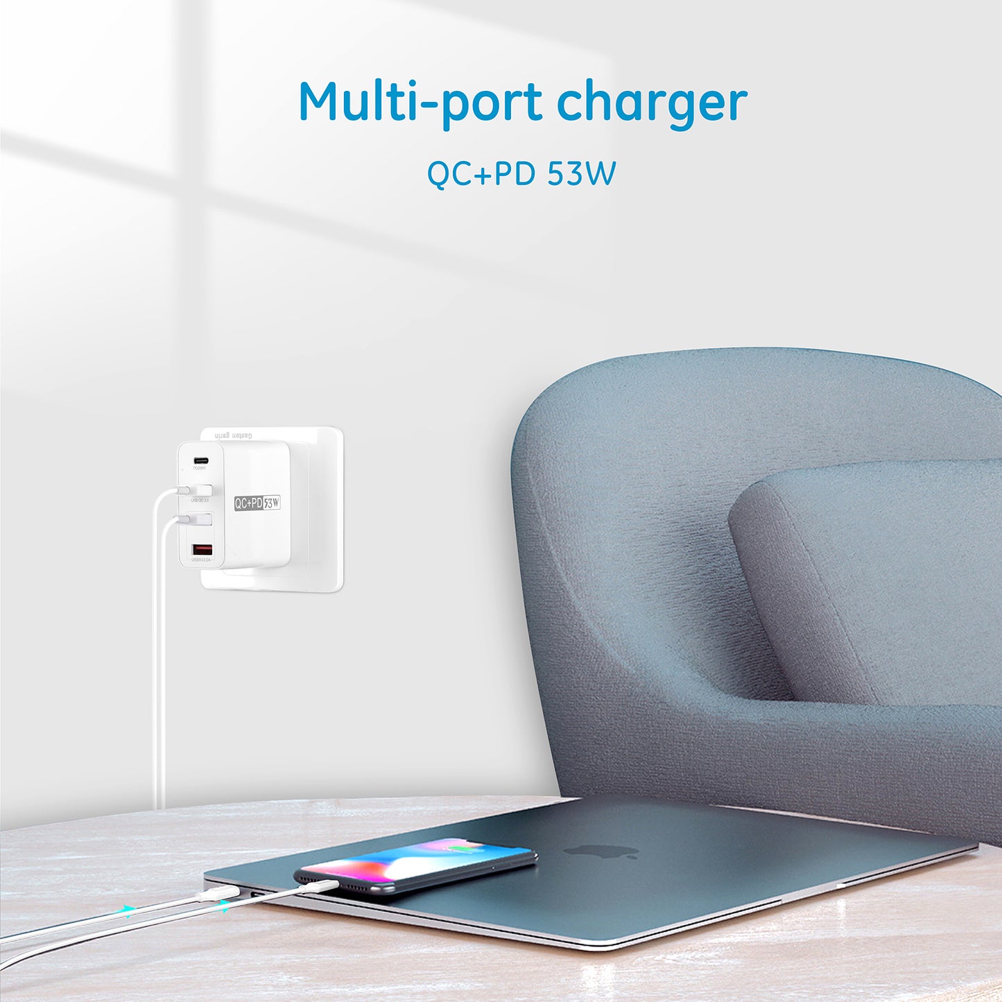 Multi-ports charger QC +PC 53W US Standard power adapter plug foldable for easy storage charging head