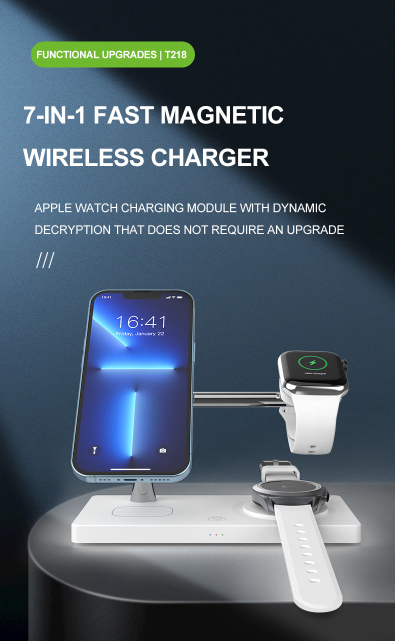 7-in-1 tabletop magnetic wireless charger for iPhones and Samsung with night light