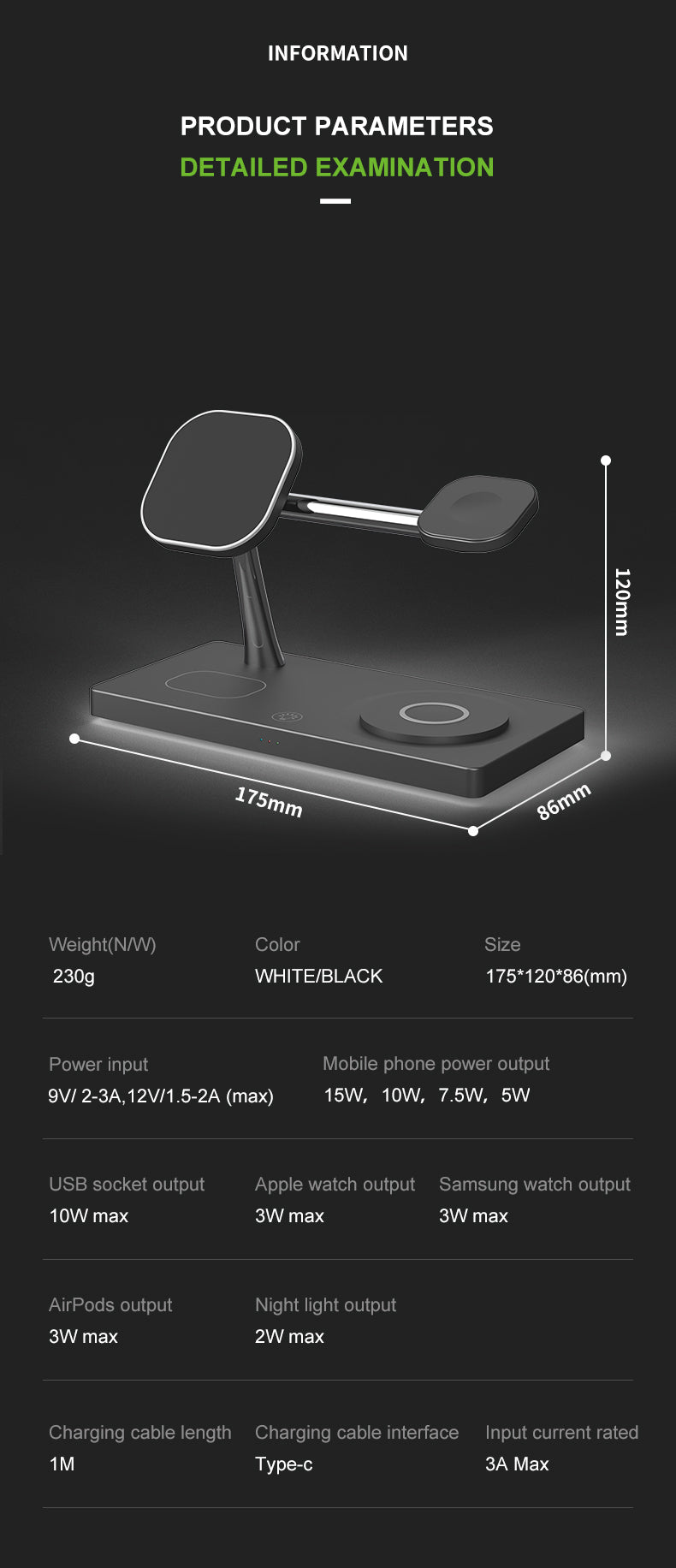 7-in-1 tabletop magnetic wireless charger for iPhones and Samsung with night light