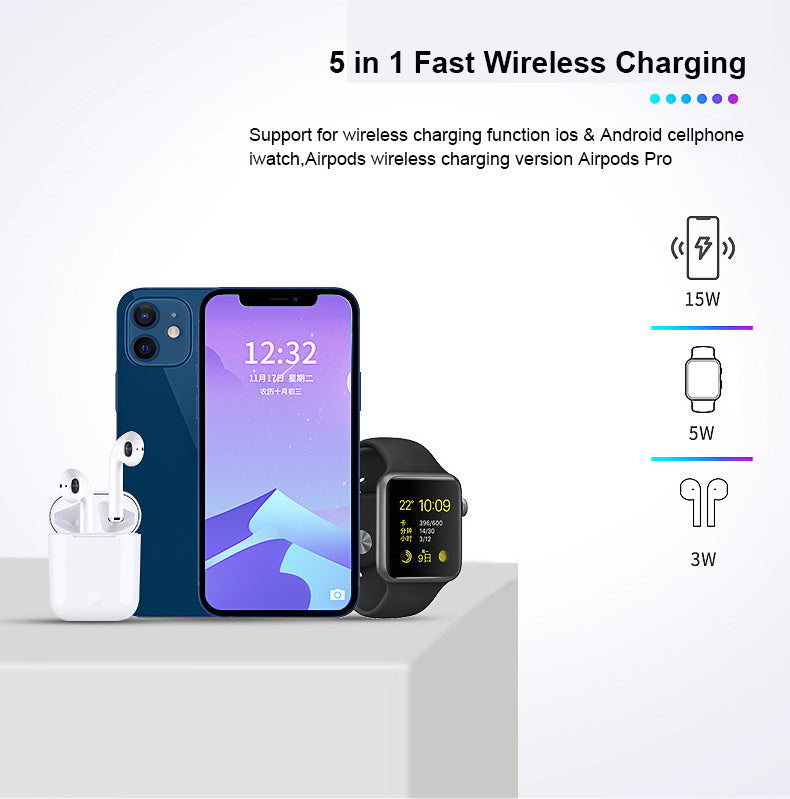 5 In 1 Magnetic Wireless Charger Station with night light T268