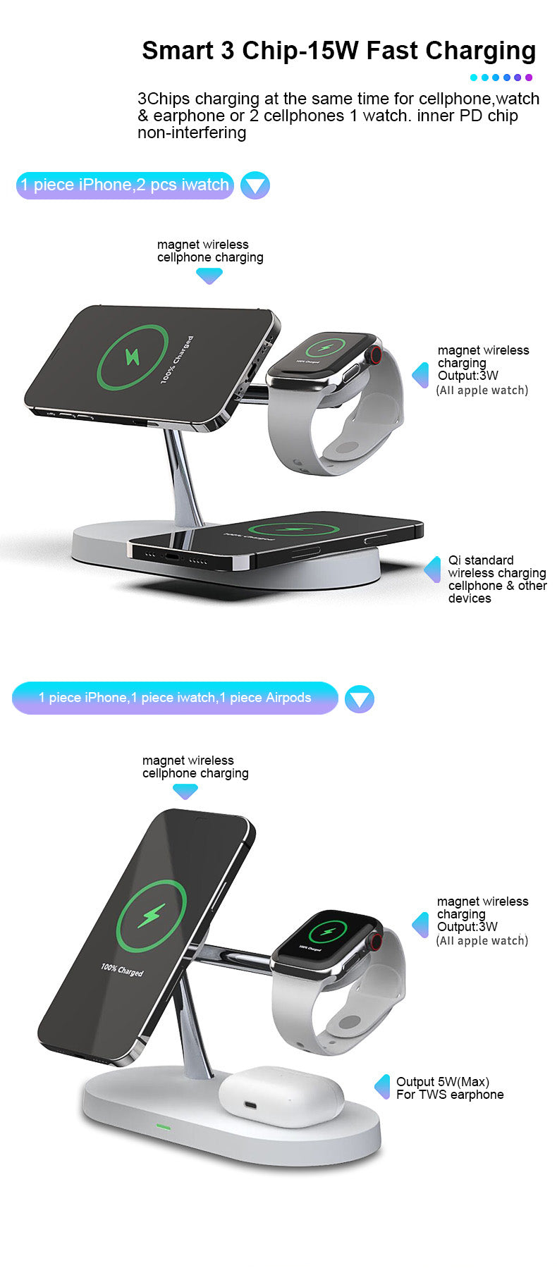 5 In 1 Magnetic Wireless Charger Station with night light T268